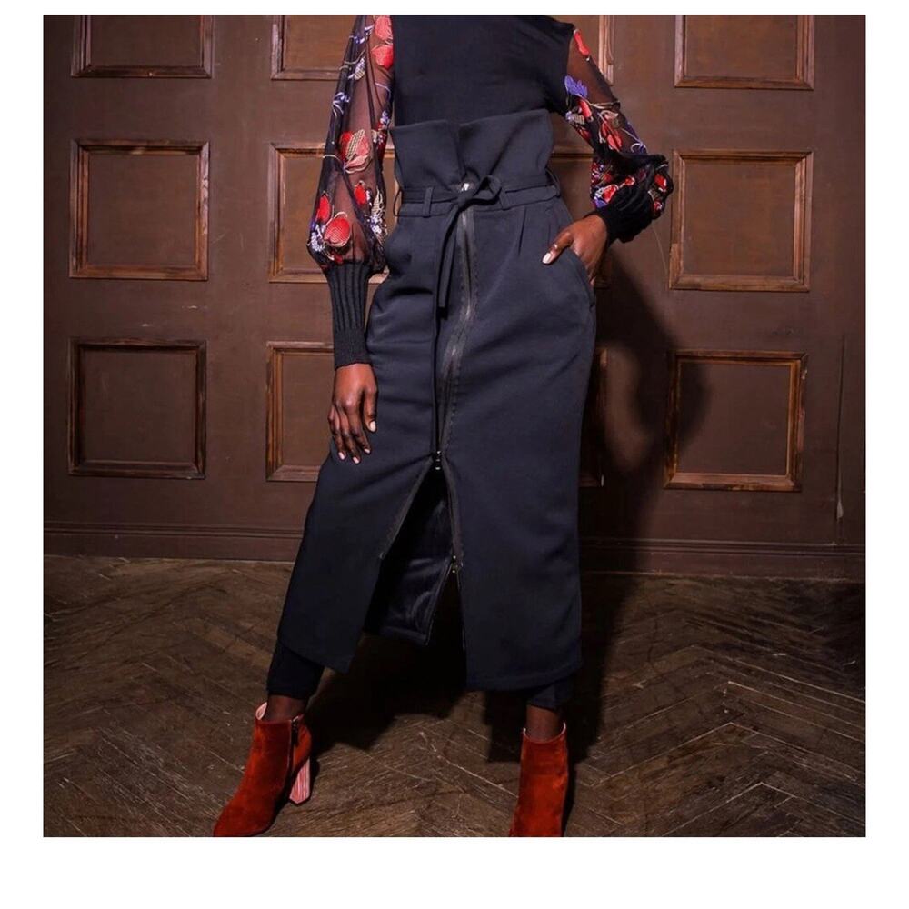 NY 77 High Waist Zip Maxi Skirt Black Japan Designer Quiet Luxury Avant-Garde 4